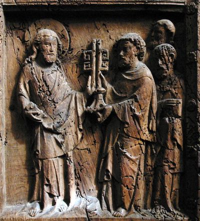 Steinrelief mit Christus mit dem Bremer-Stadtwappen-Himmelsschlüssel